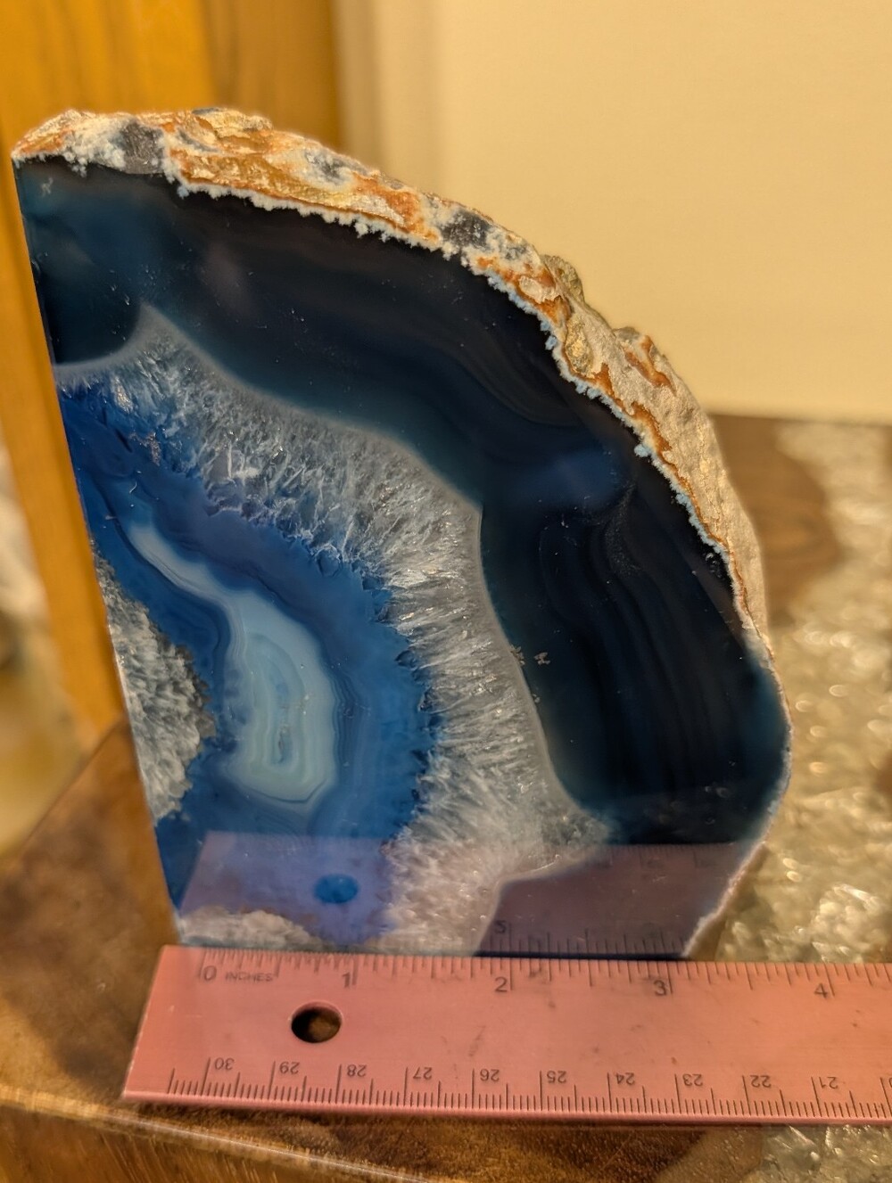 Agate Geodes Set of 3 Cobalt Blue Polished Sections - Picture 12 of 16